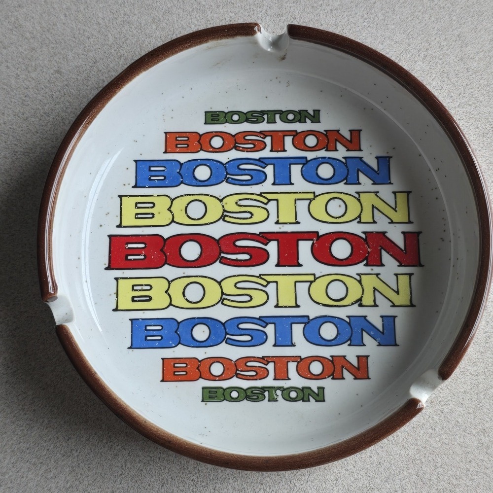 Vintage Boston Ashtray Massachusetts Souvenir Rainbow 70s Speckled Bar‎ Decor